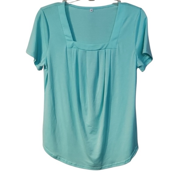 None Tops - Mint green Square Neck Pleated Blouse size Medium